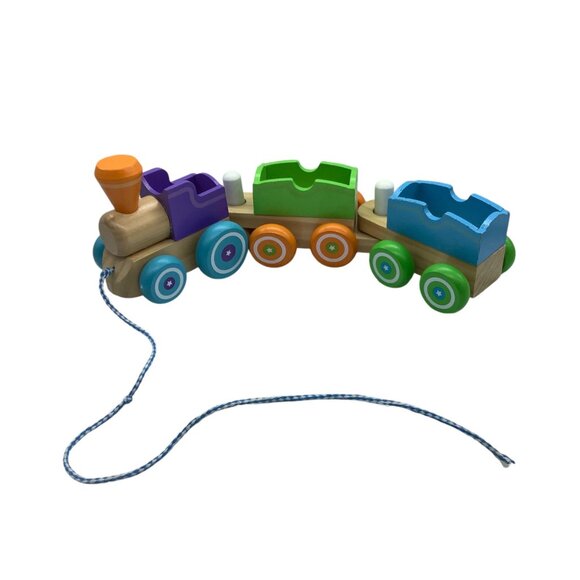 Melissa & Doug Wooden Rainbow 3 Linking Train Toy Age 18 Months+ Pull String - Picture 1 of 5